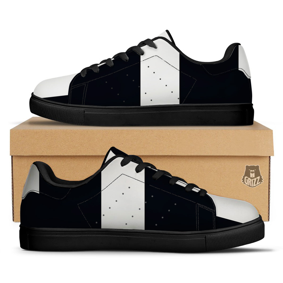 Aries Sign White And Black Print Black Low Top Sneakers-grizzshop
