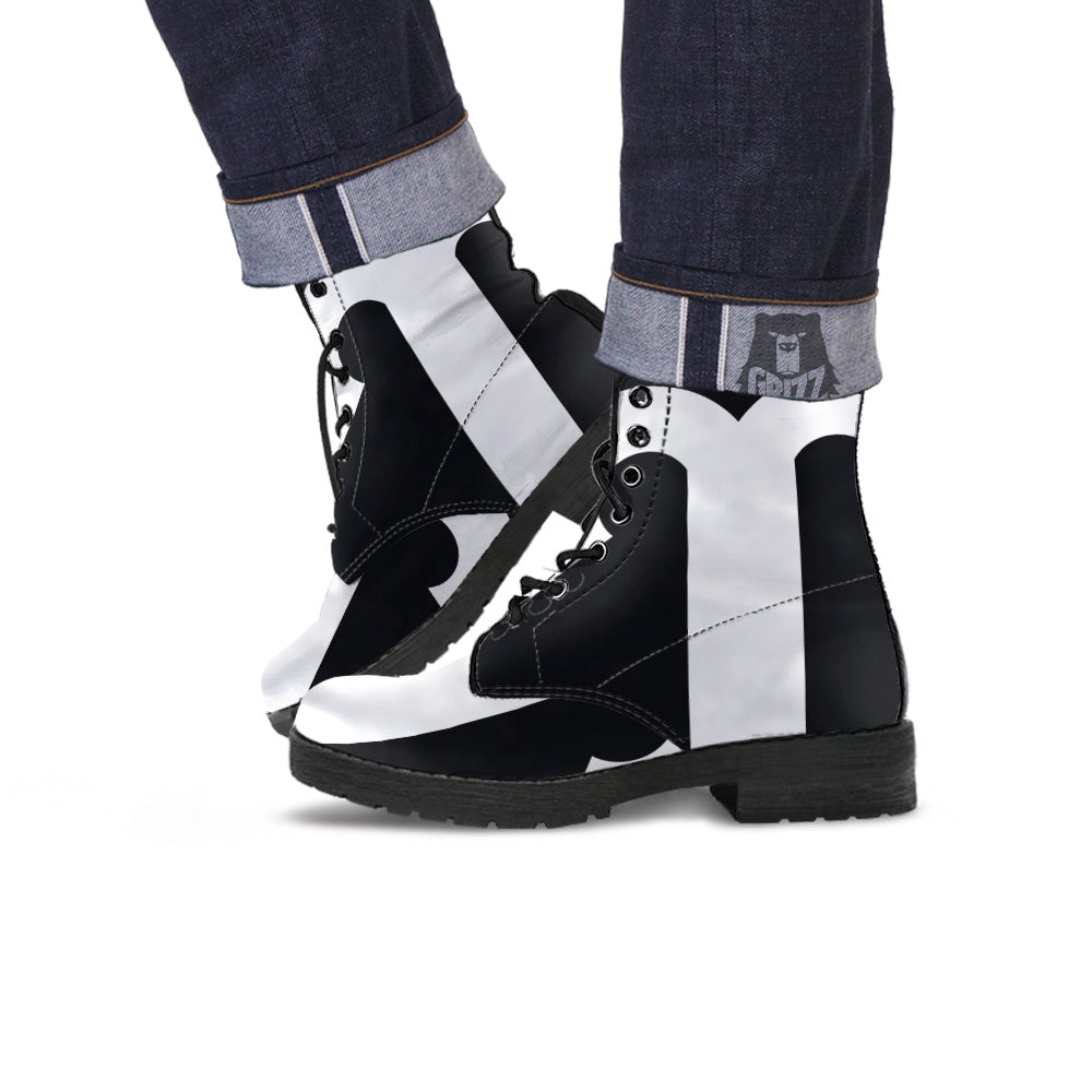 Aries Sign White And Black Print Leather Boots-grizzshop