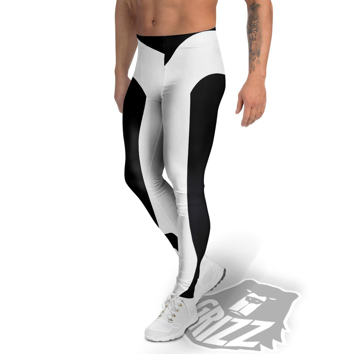 Aries Sign White And Black Print Men's Leggings-grizzshop
