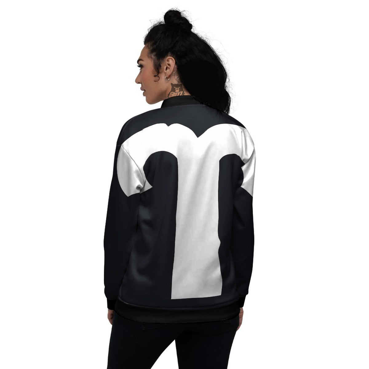 Aries Sign White And Black Print Women's Bomber Jacket-grizzshop