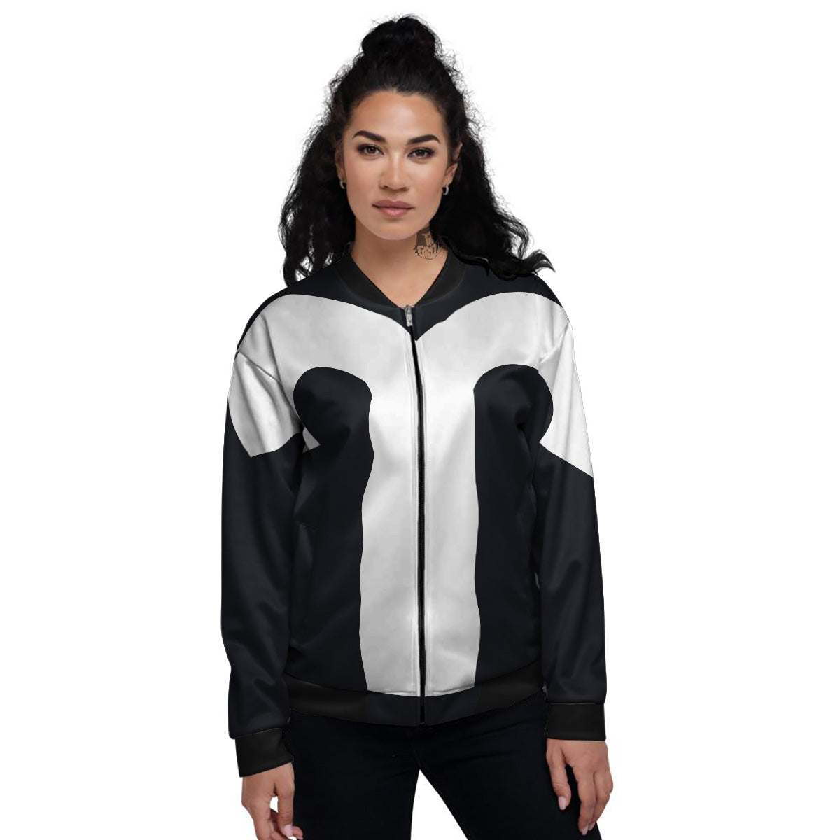 Aries Sign White And Black Print Women's Bomber Jacket-grizzshop