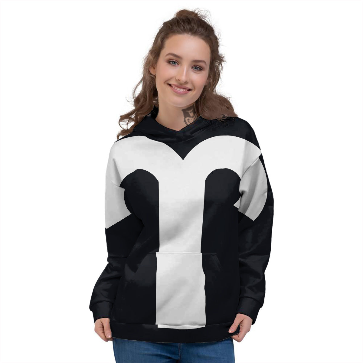 Aries Sign White And Black Print Women's Hoodie-grizzshop