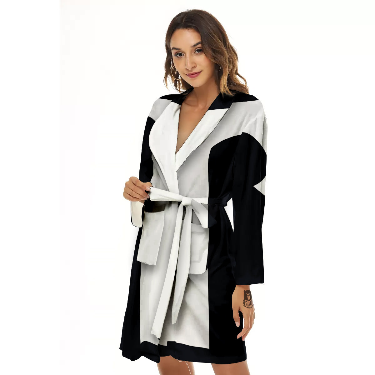 Aries Sign White And Black Print Women's Robe-grizzshop
