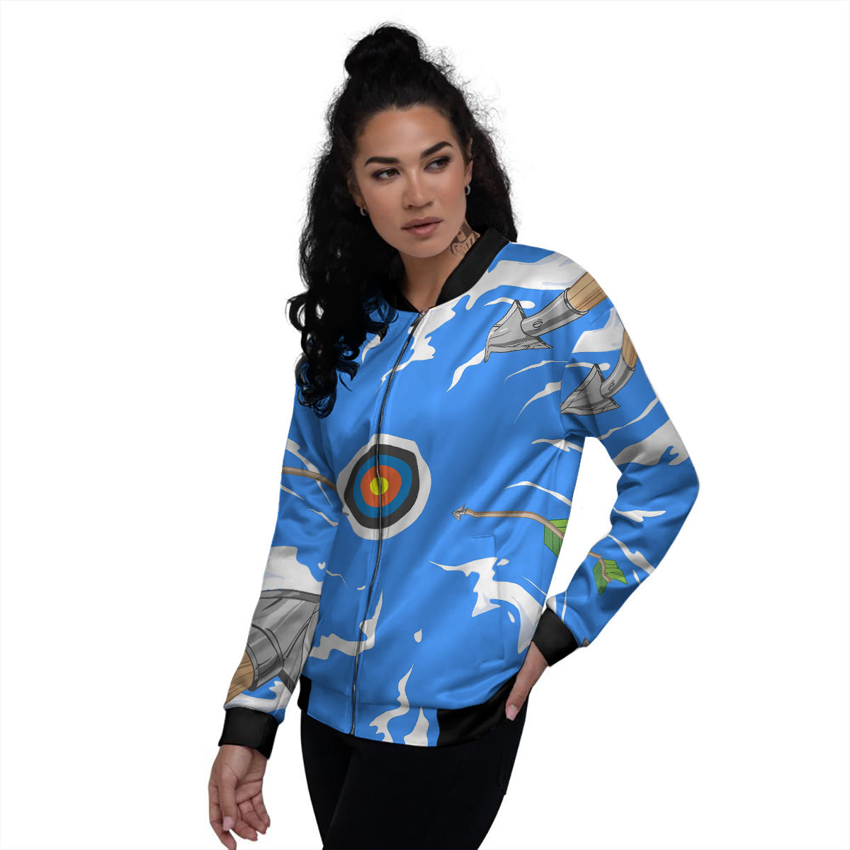 Arrows Are Casting At The Target Print Women's Bomber Jacket-grizzshop