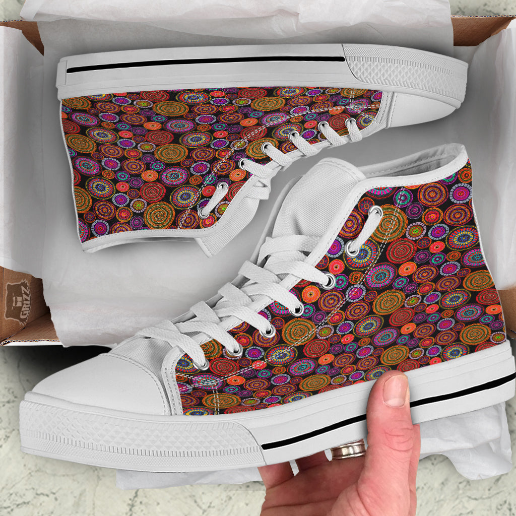 Art Australian Aboriginal Print Pattern White High Top Shoes-grizzshop