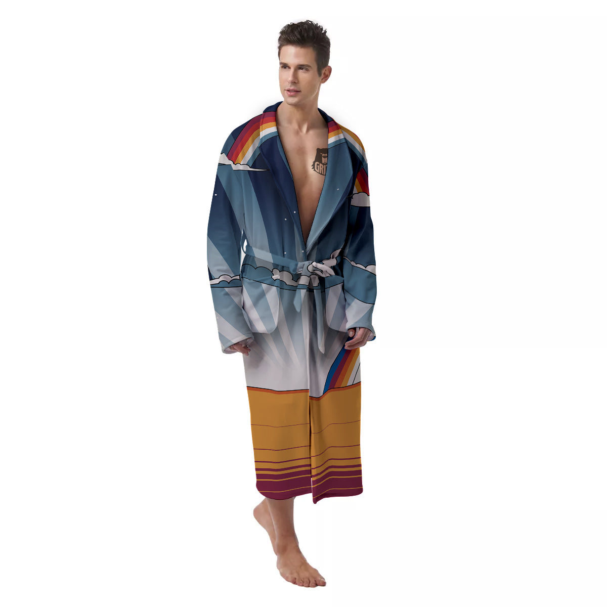 Art Style Hippie 1960s Print Men's Robe-grizzshop