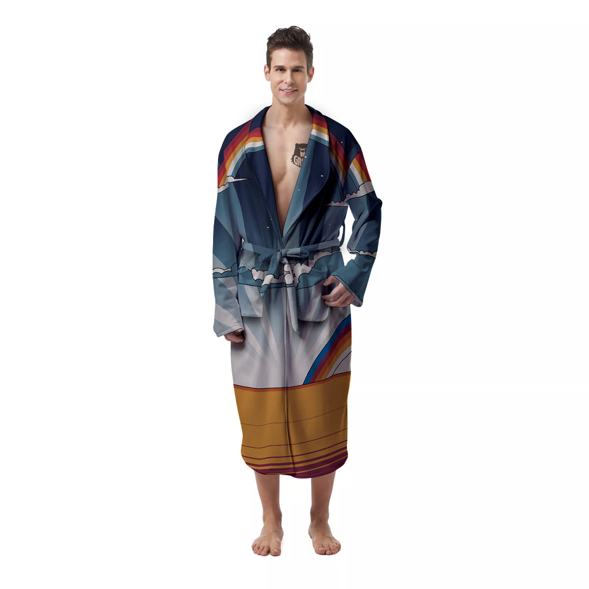 Art Style Hippie 1960s Print Men's Robe-grizzshop