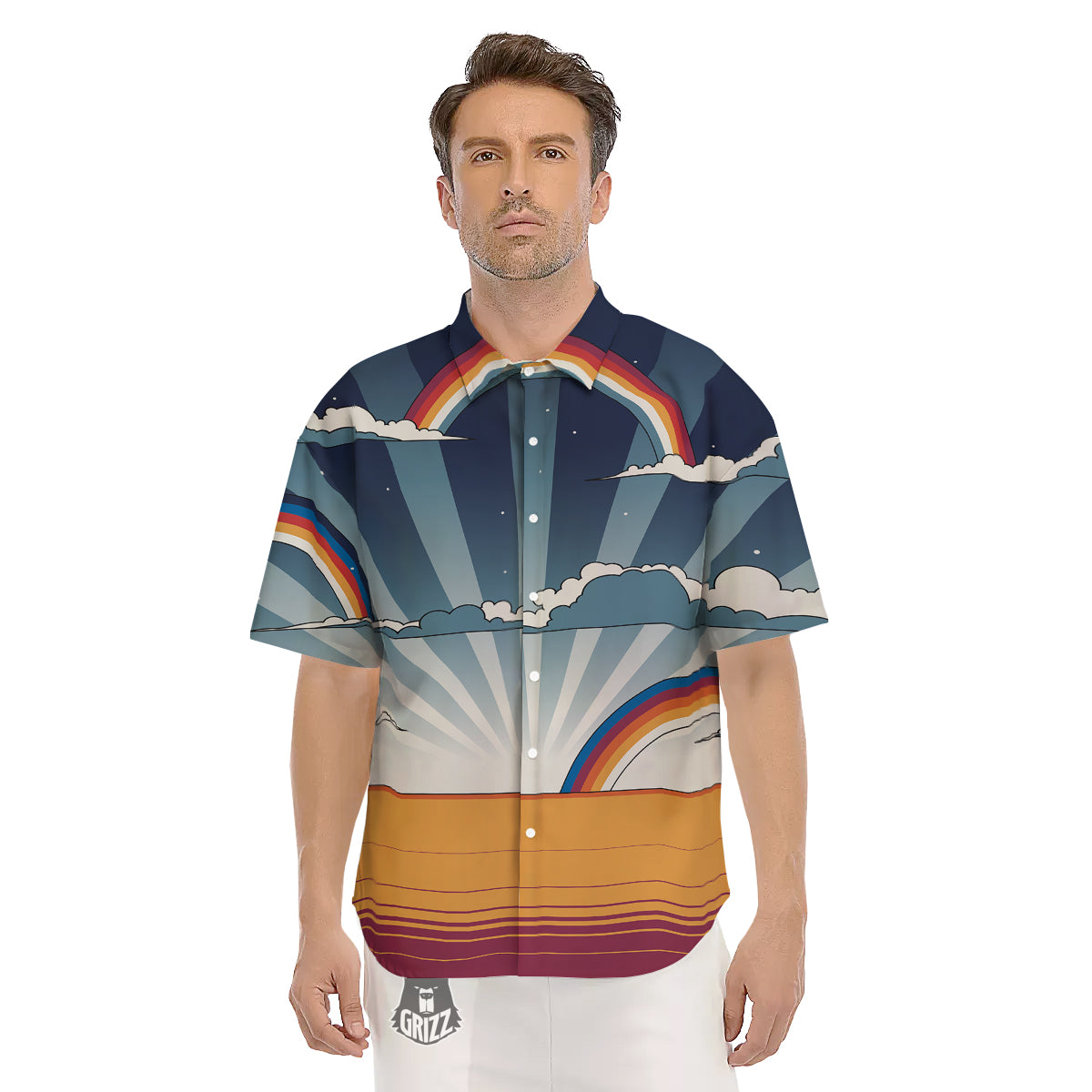 Art Style Hippie 1960s Print Men's Short Sleeve Shirts-grizzshop