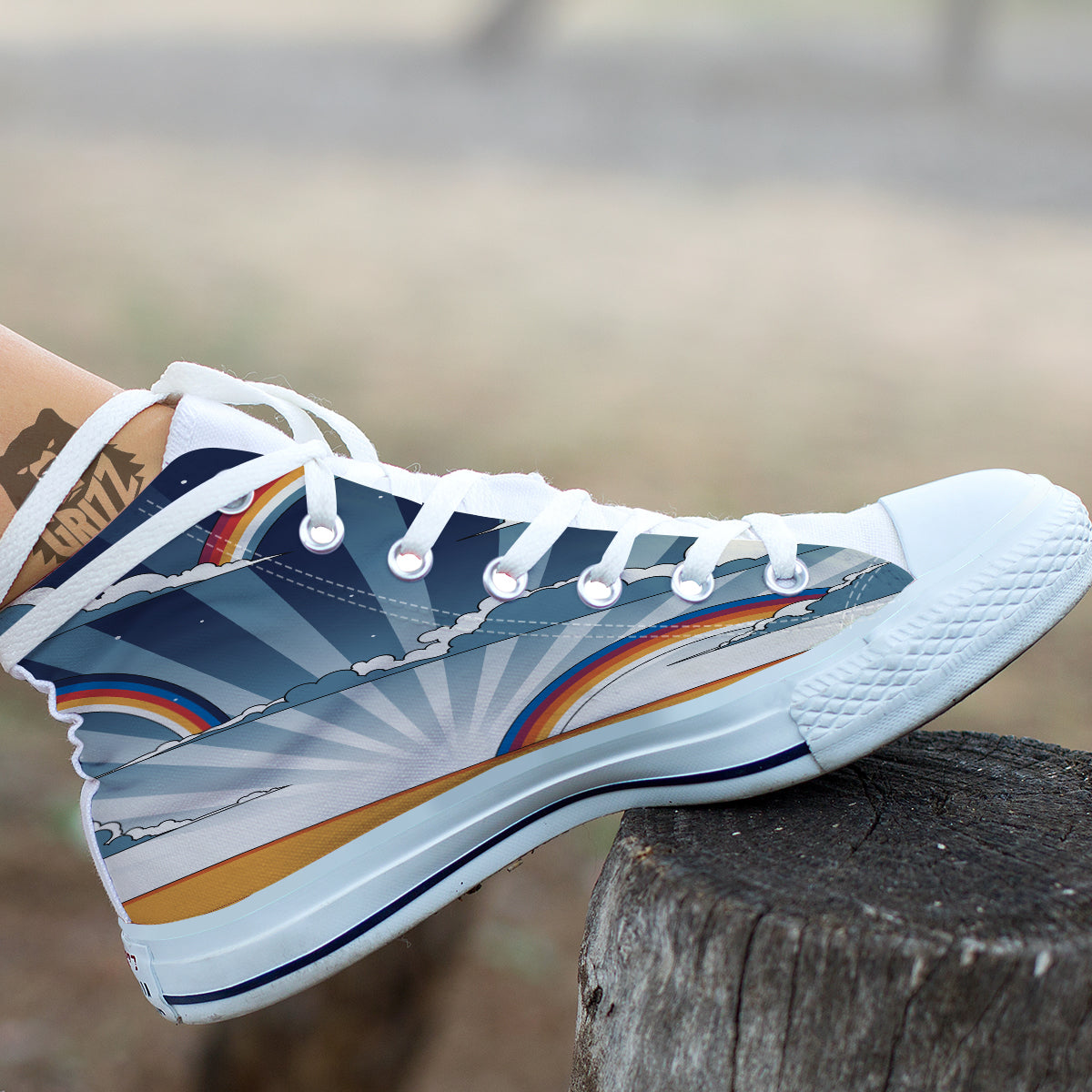 Art Style Hippie 1960s Print White High Top Shoes-grizzshop