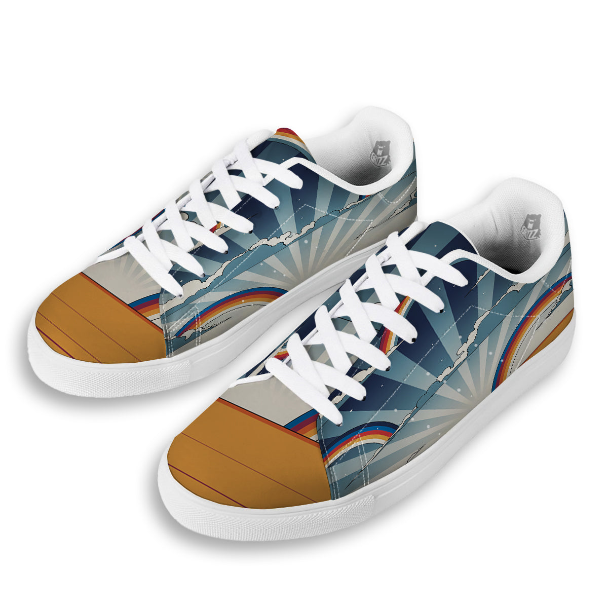 Art Style Hippie 1960s Print White Low Top Sneakers-grizzshop