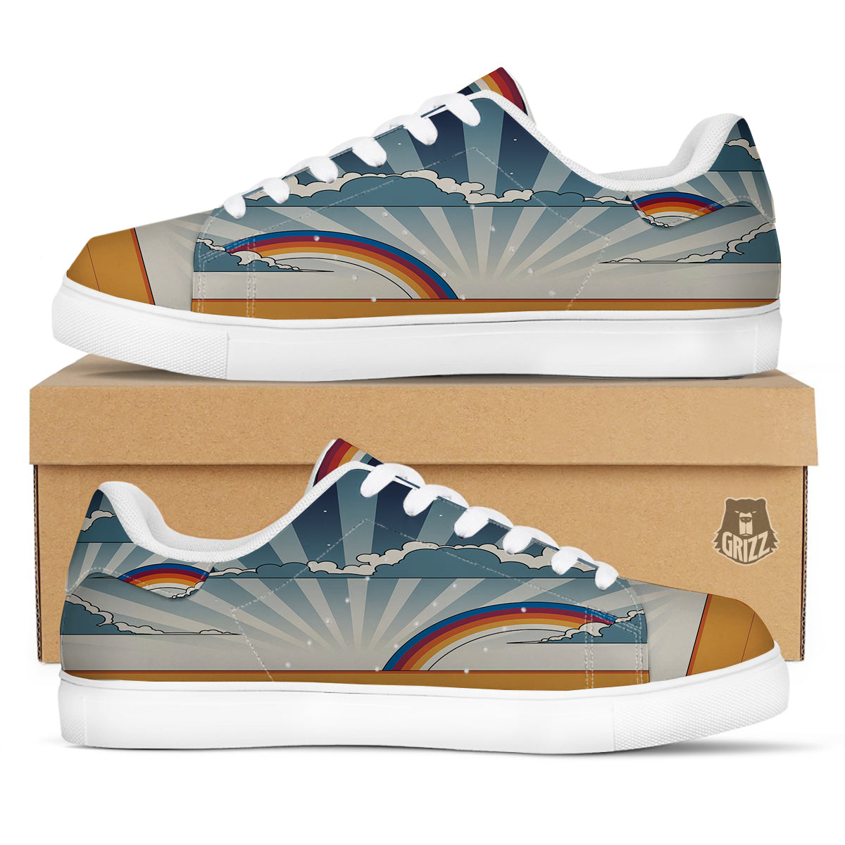 Art Style Hippie 1960s Print White Low Top Sneakers-grizzshop