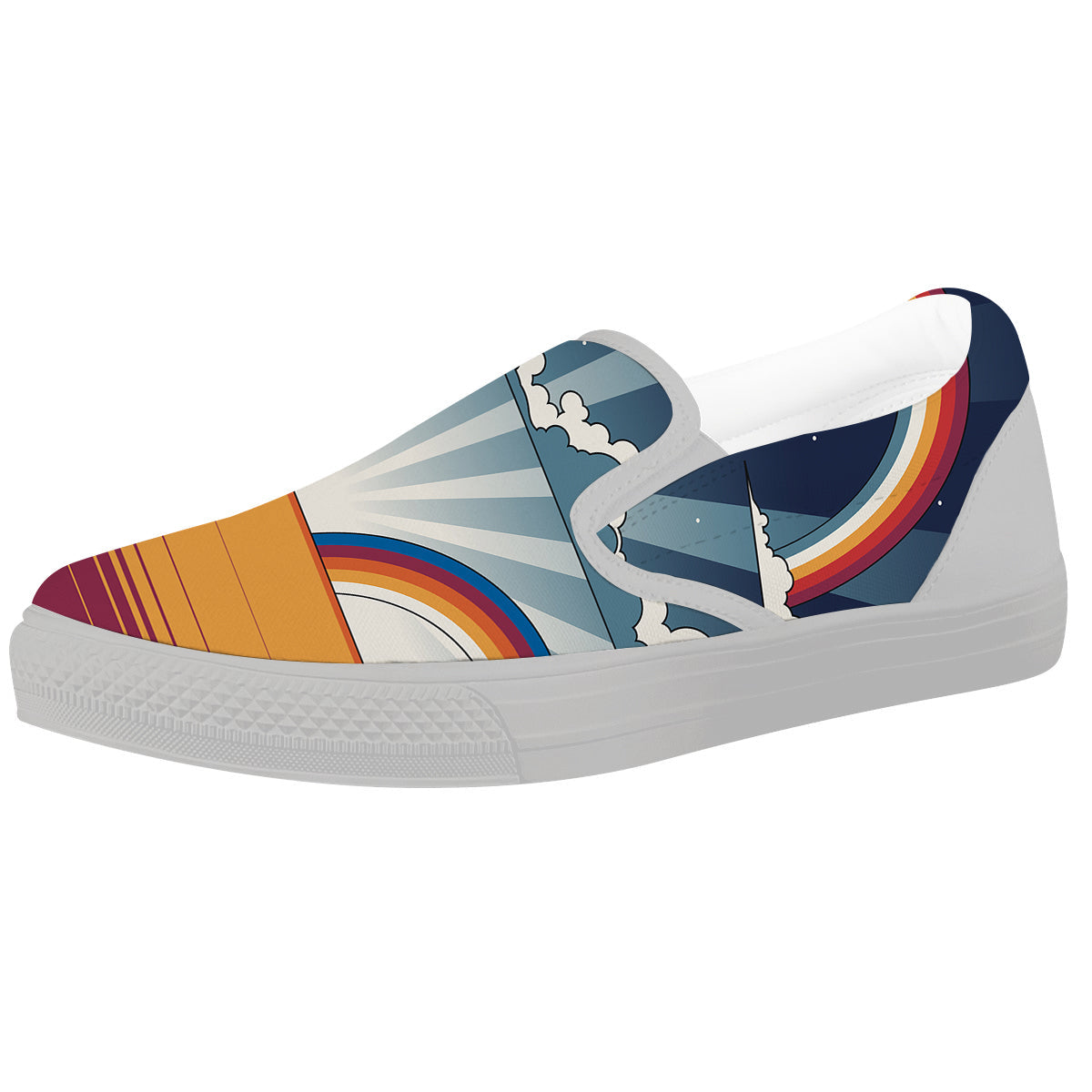 Art Style Hippie 1960s Print White Slip On Shoes-grizzshop