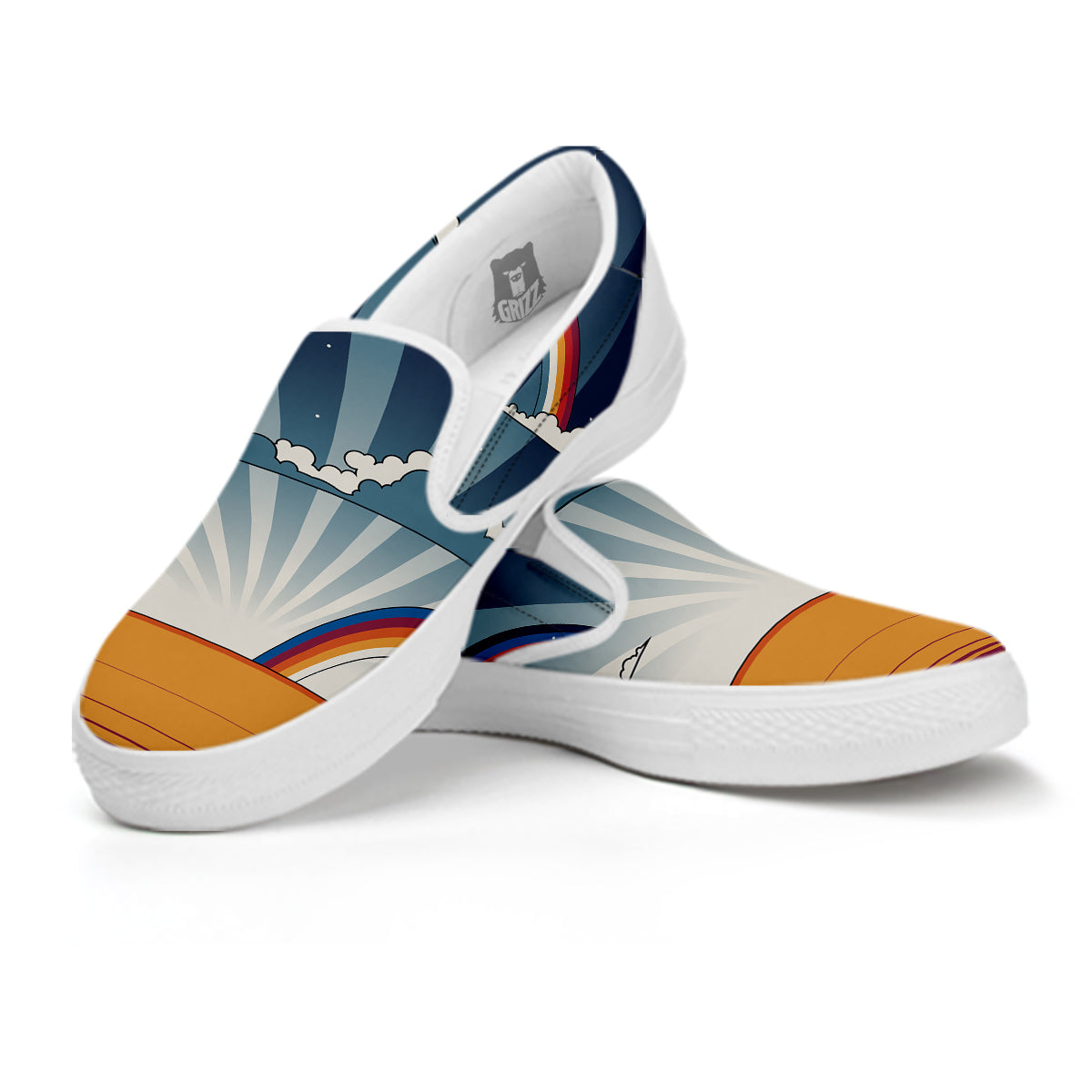 Art Style Hippie 1960s Print White Slip On Shoes-grizzshop