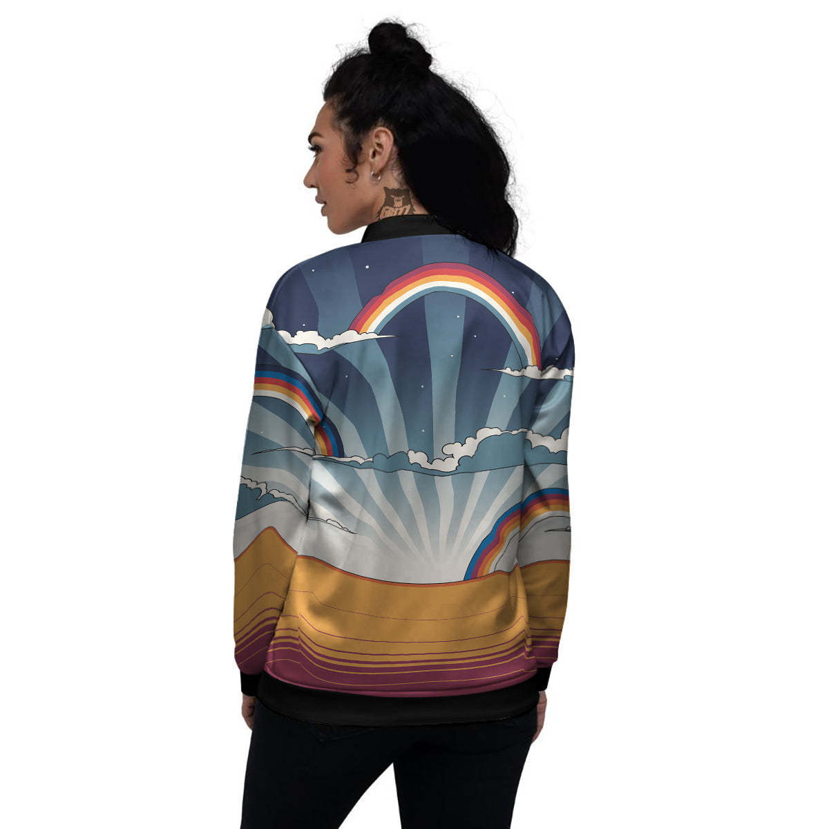 Art Style Hippie 1960s Print Women's Bomber Jacket-grizzshop