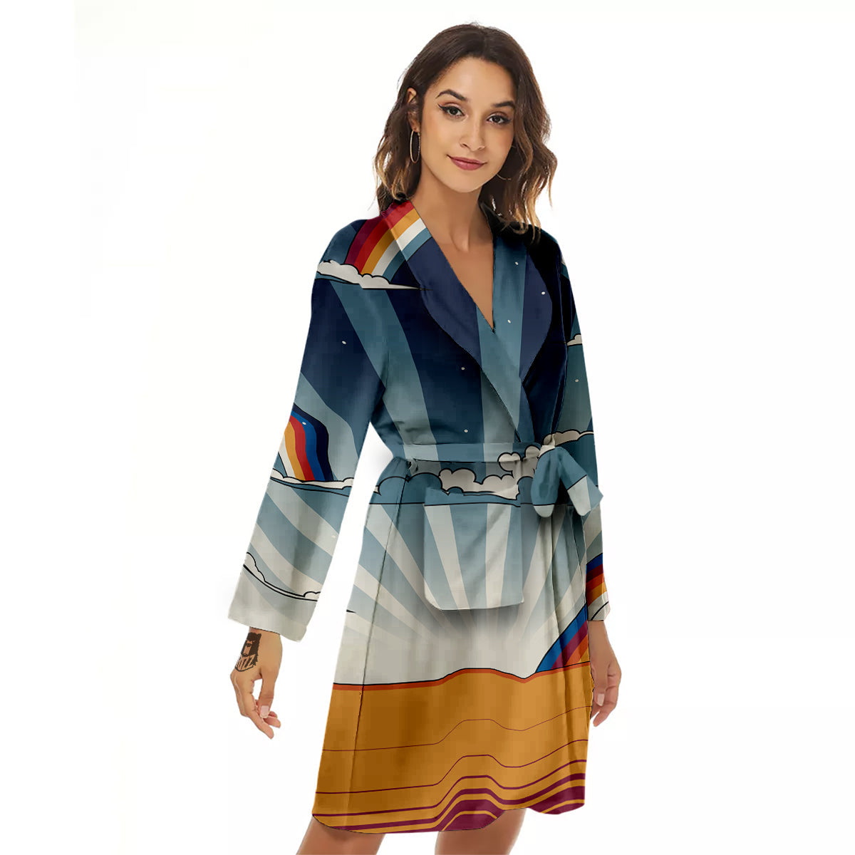 Art Style Hippie 1960s Print Women's Robe-grizzshop