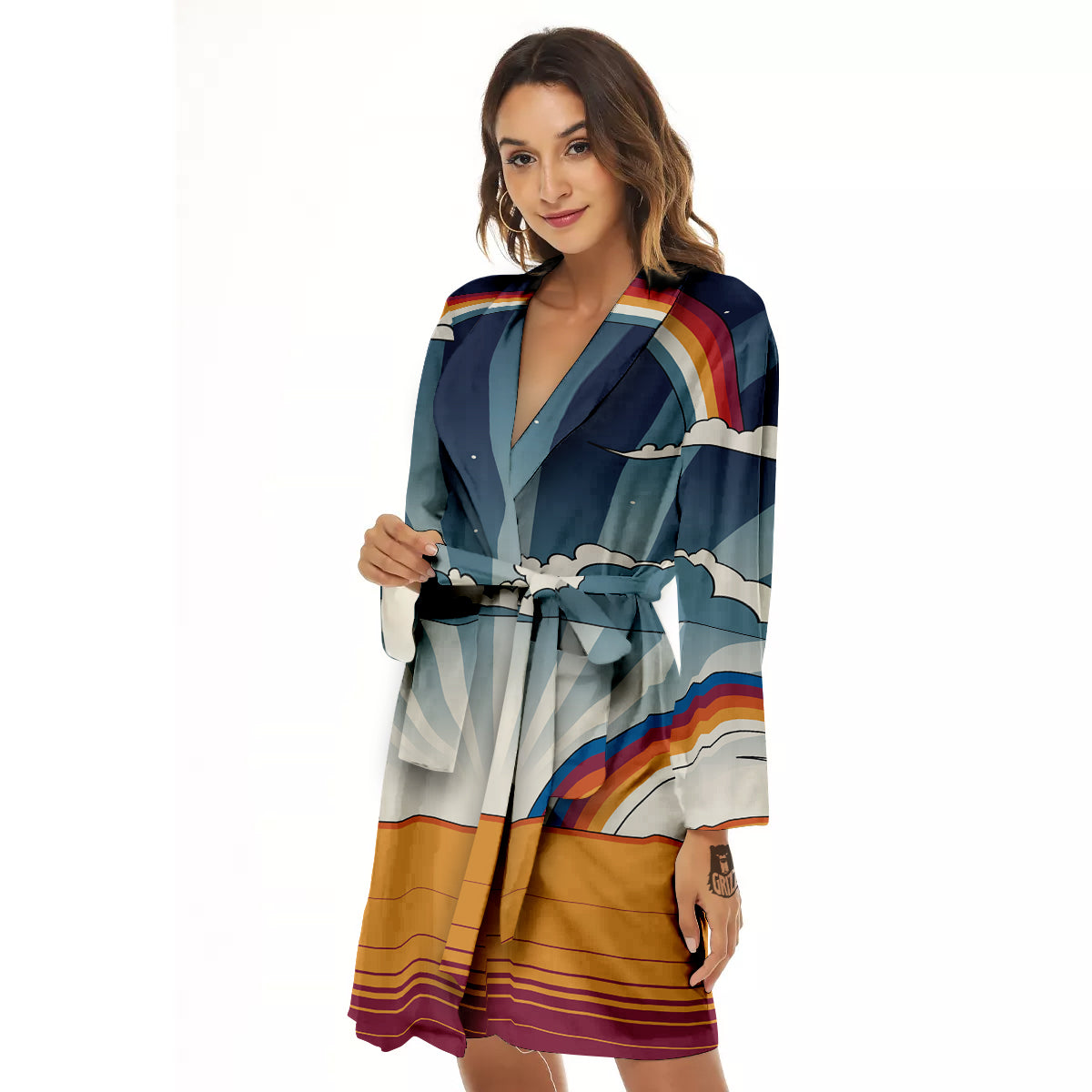 Art Style Hippie 1960s Print Women's Robe-grizzshop