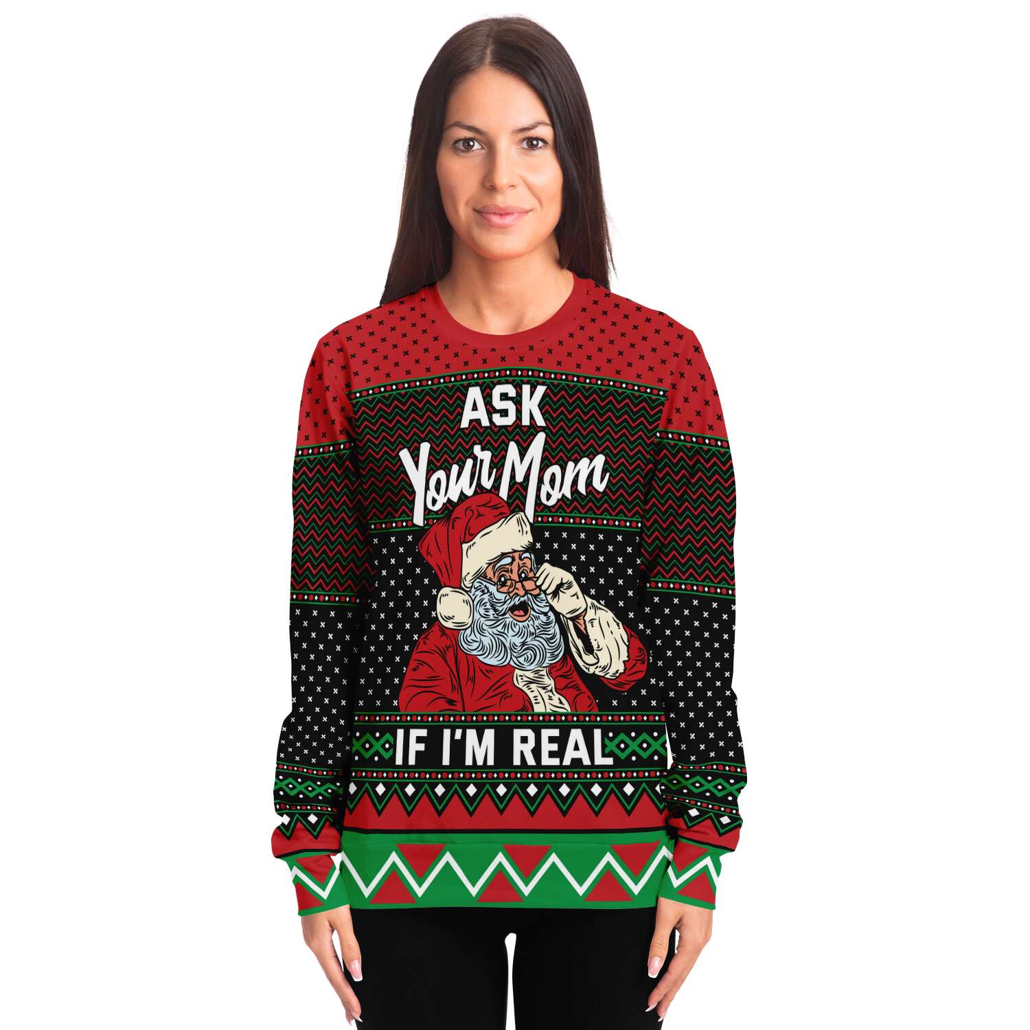 Ask Your Mom If I'm Real Santa Ugly Christmas Sweater-grizzshop