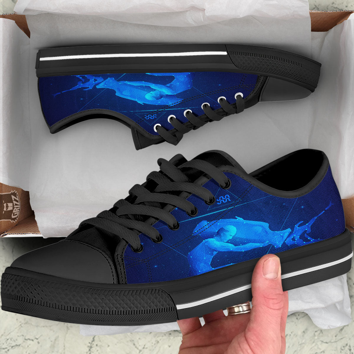 Astrological And Aquarius Signs Print Black Low Top Shoes-grizzshop