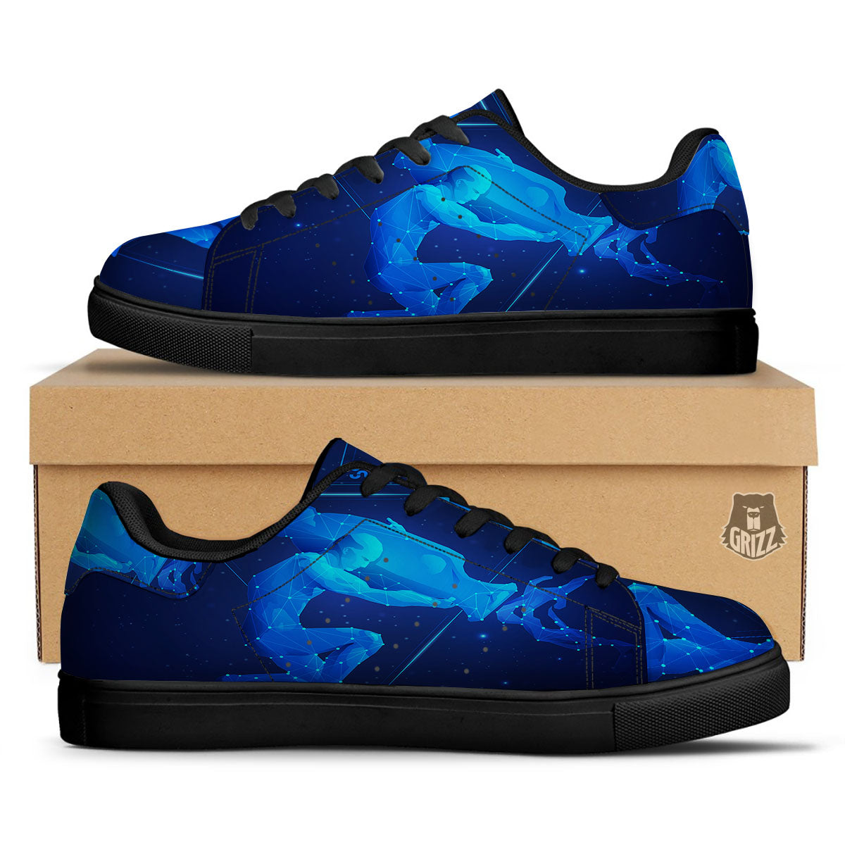 Astrological And Aquarius Signs Print Black Low Top Sneakers-grizzshop