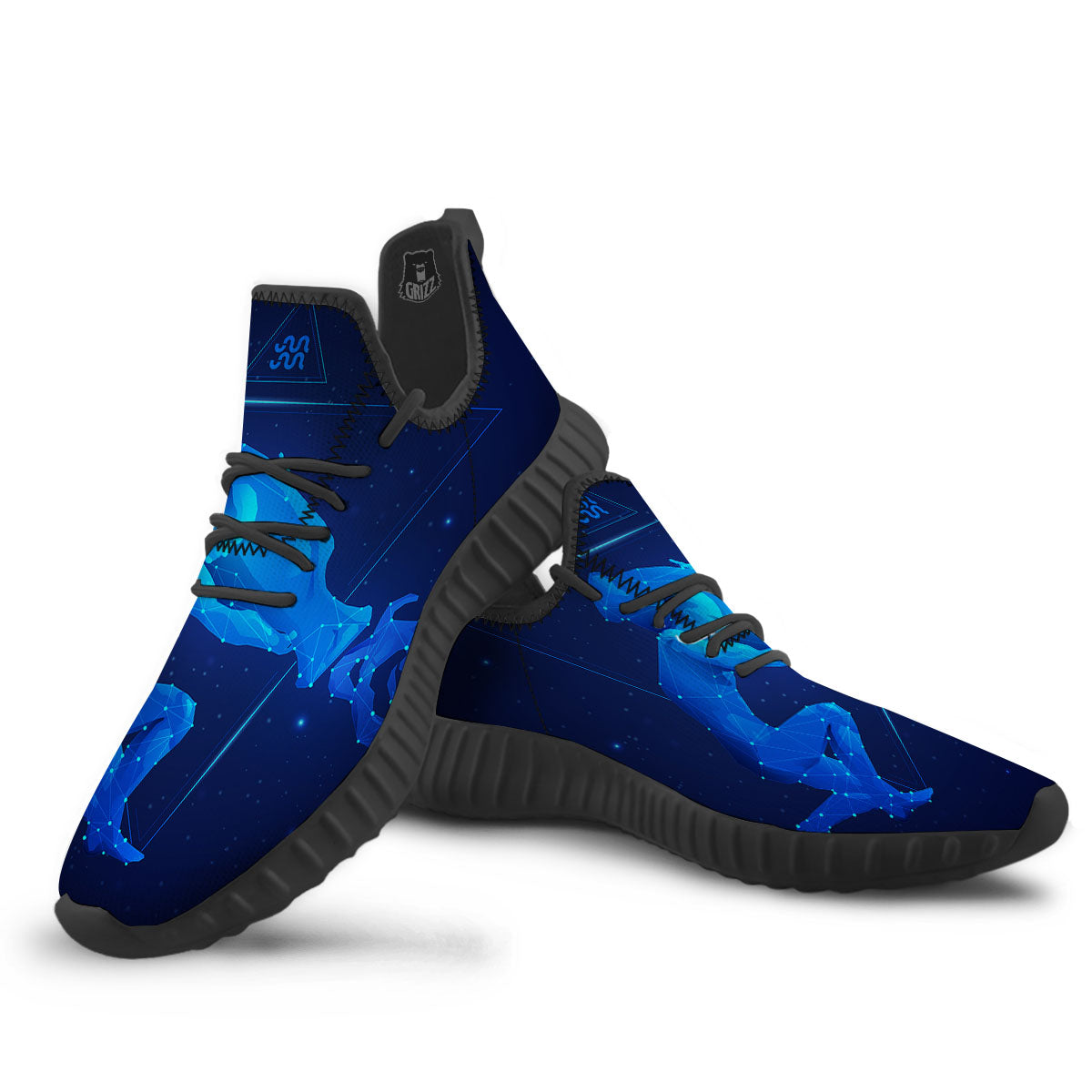 Astrological And Aquarius Signs Print Black Walking Shoes-grizzshop
