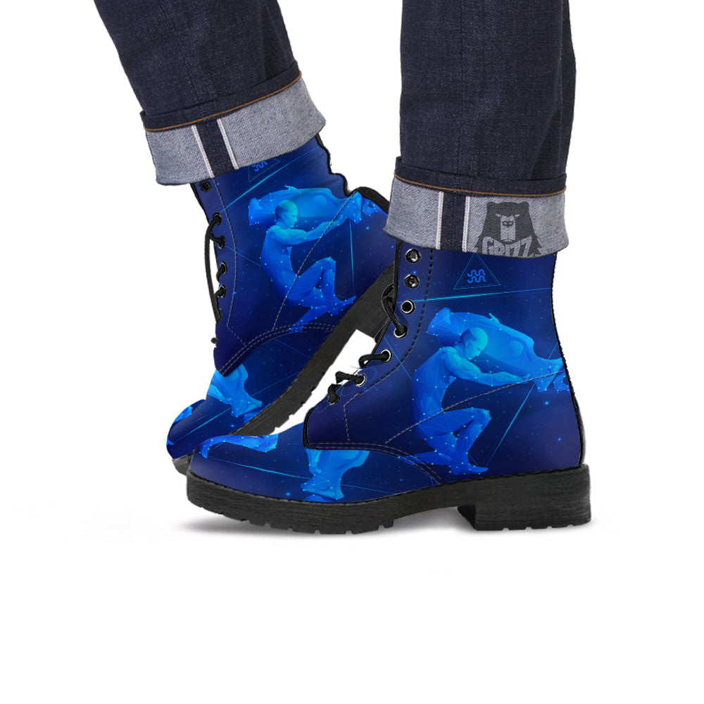 Astrological And Aquarius Signs Print Leather Boots-grizzshop