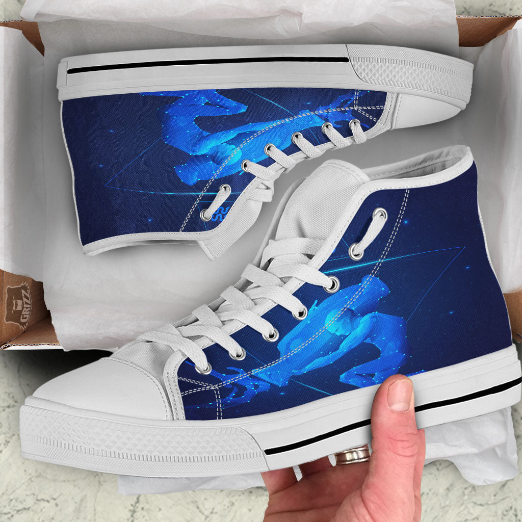 Astrological And Aquarius Signs Print White High Top Shoes-grizzshop