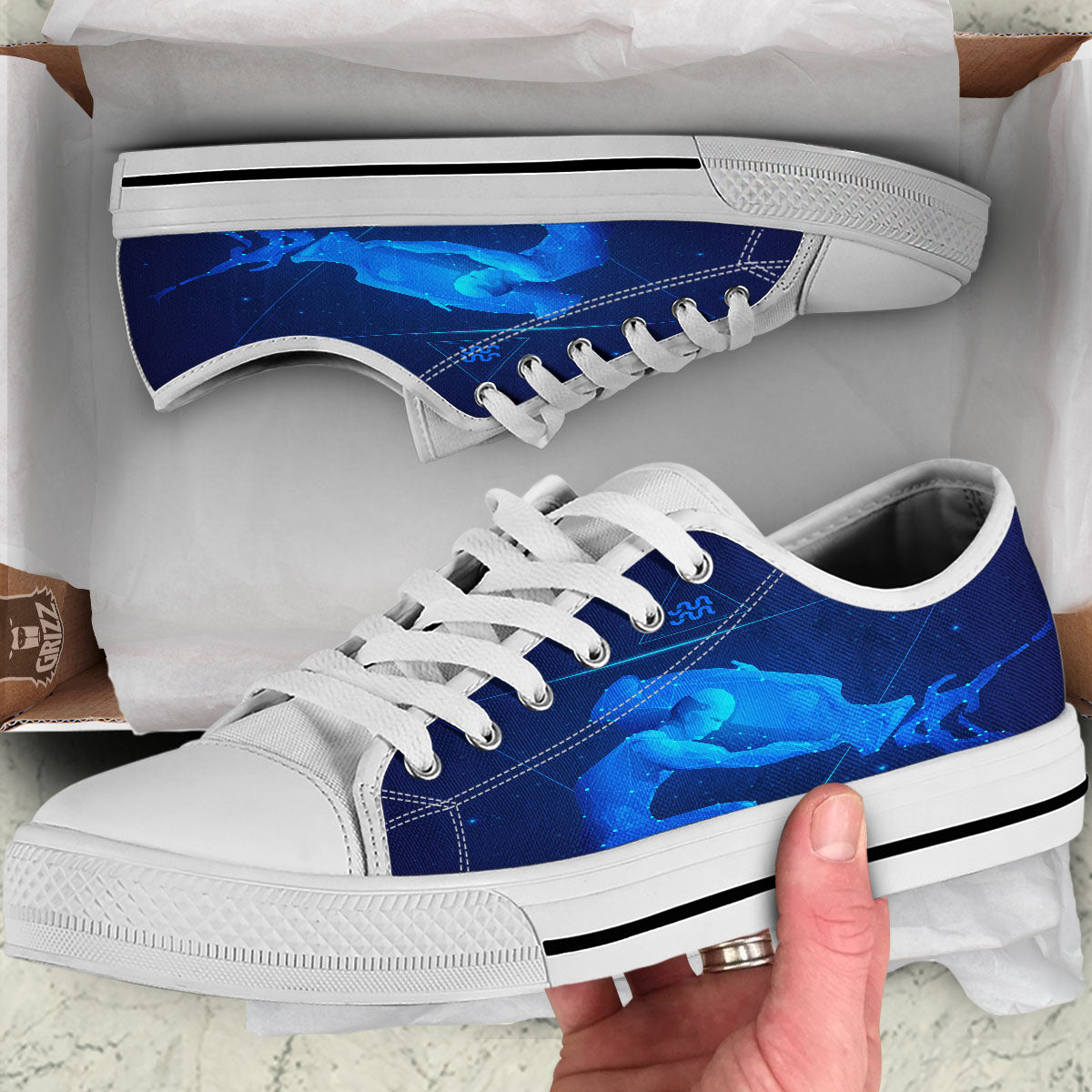 Astrological And Aquarius Signs Print White Low Top Shoes-grizzshop