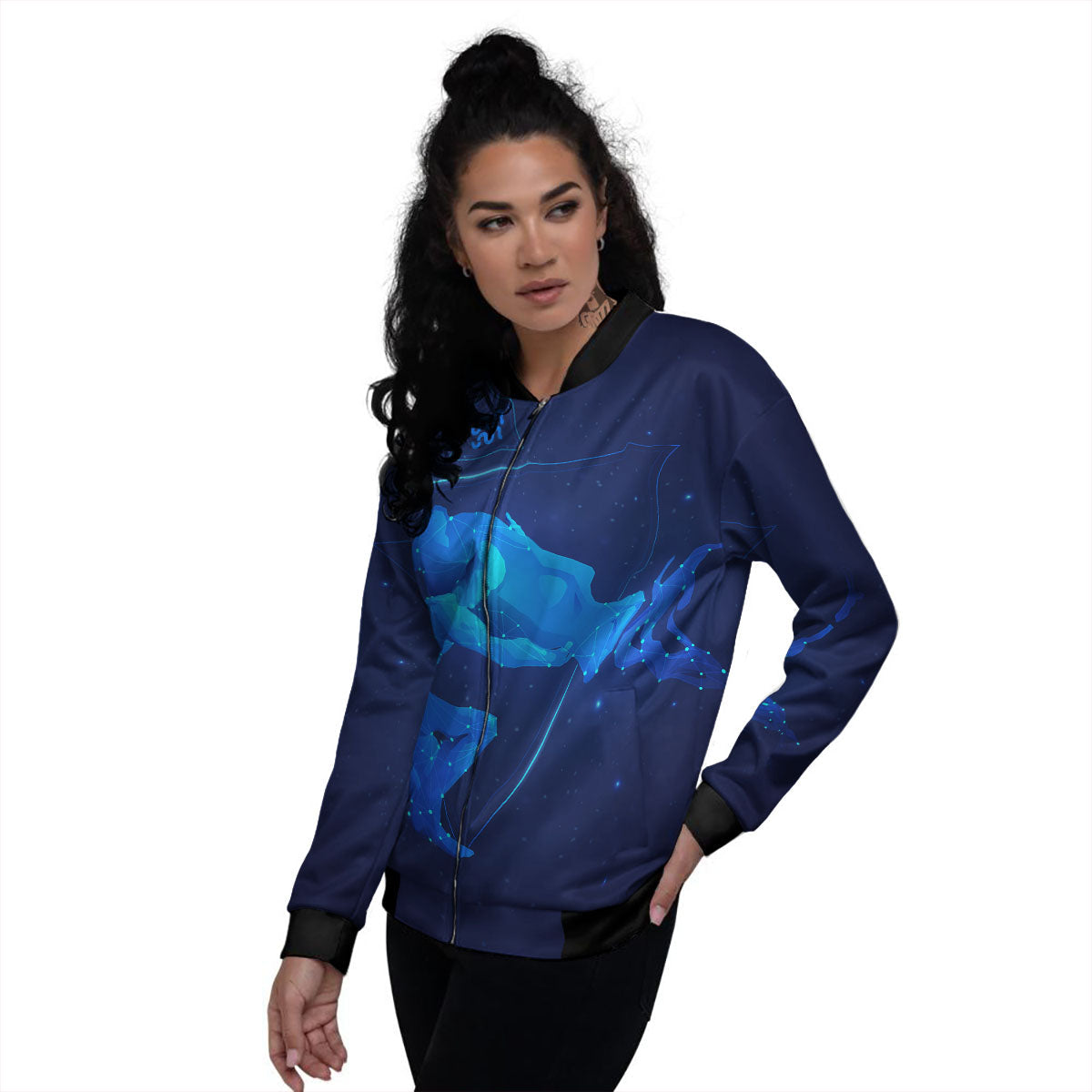 Astrological And Aquarius Signs Print Women's Bomber Jacket-grizzshop