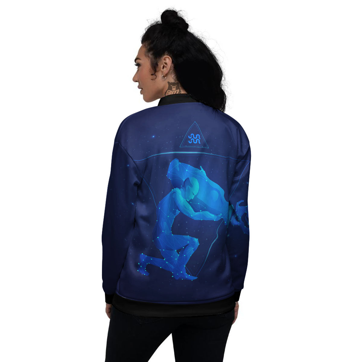 Astrological And Aquarius Signs Print Women's Bomber Jacket-grizzshop