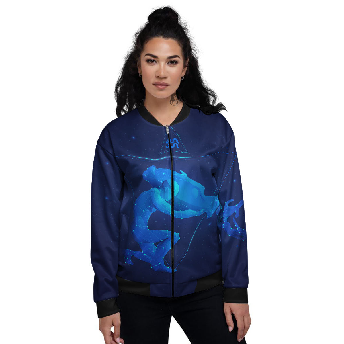 Astrological And Aquarius Signs Print Women's Bomber Jacket-grizzshop