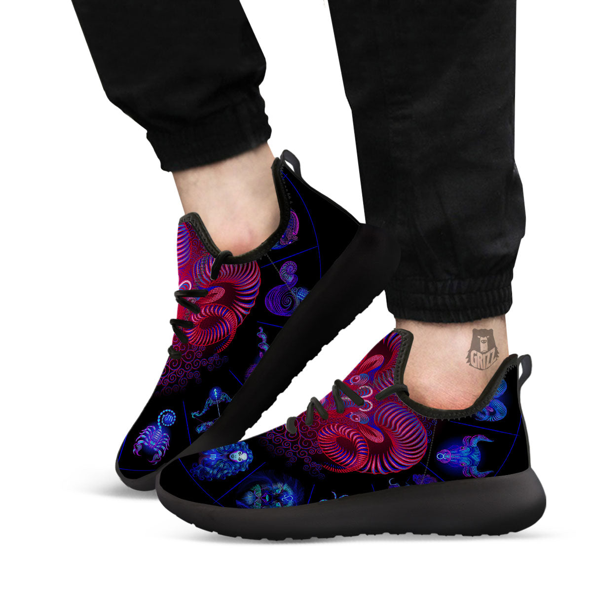Astrological And Aries Signs Print Black Athletic Shoes-grizzshop