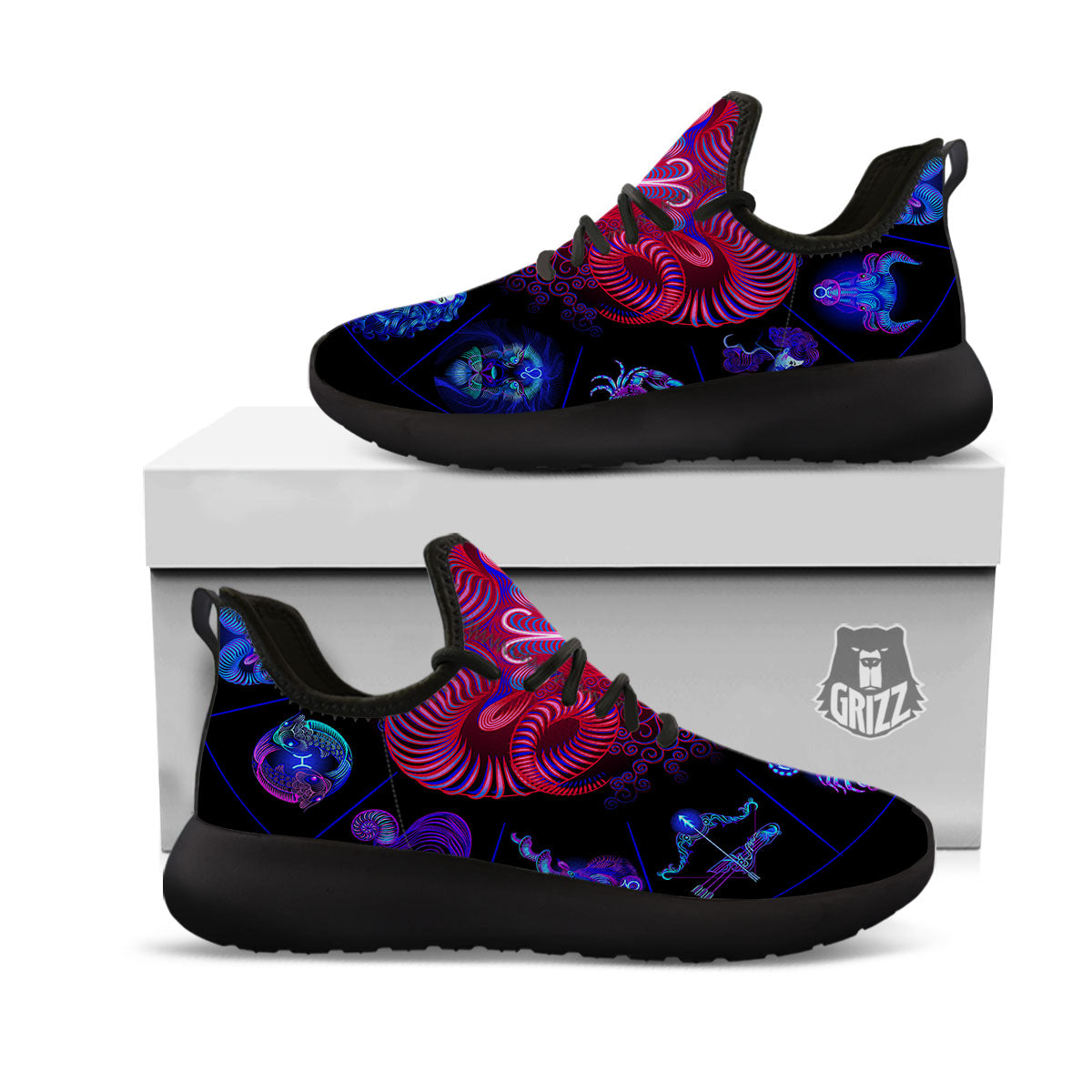 Astrological And Aries Signs Print Black Athletic Shoes-grizzshop