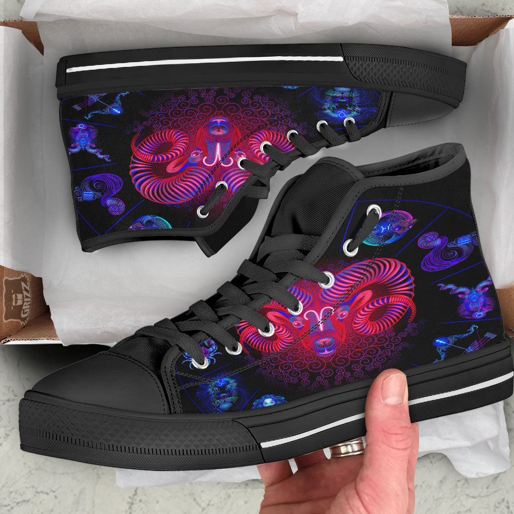 Astrological And Aries Signs Print Black High Top Shoes-grizzshop