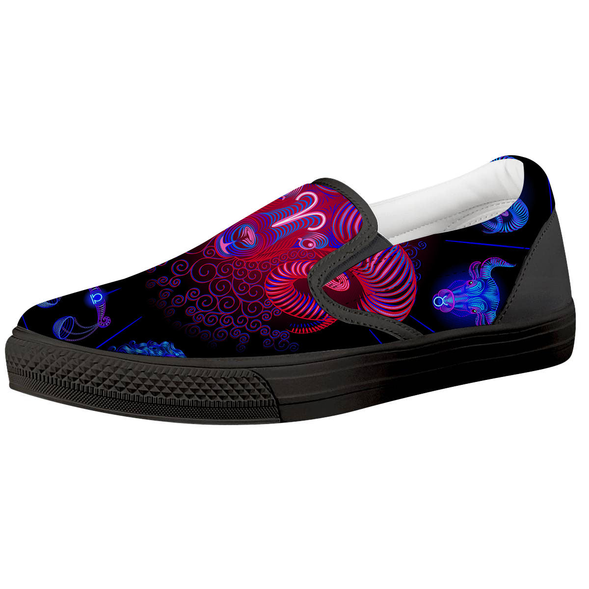 Astrological And Aries Signs Print Black Slip On Shoes-grizzshop