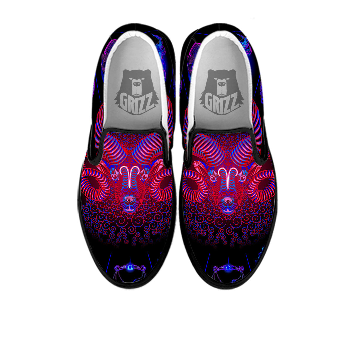 Astrological And Aries Signs Print Black Slip On Shoes-grizzshop