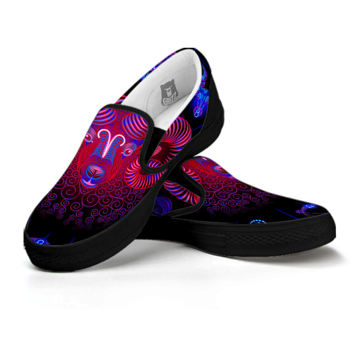 Astrological And Aries Signs Print Black Slip On Shoes-grizzshop