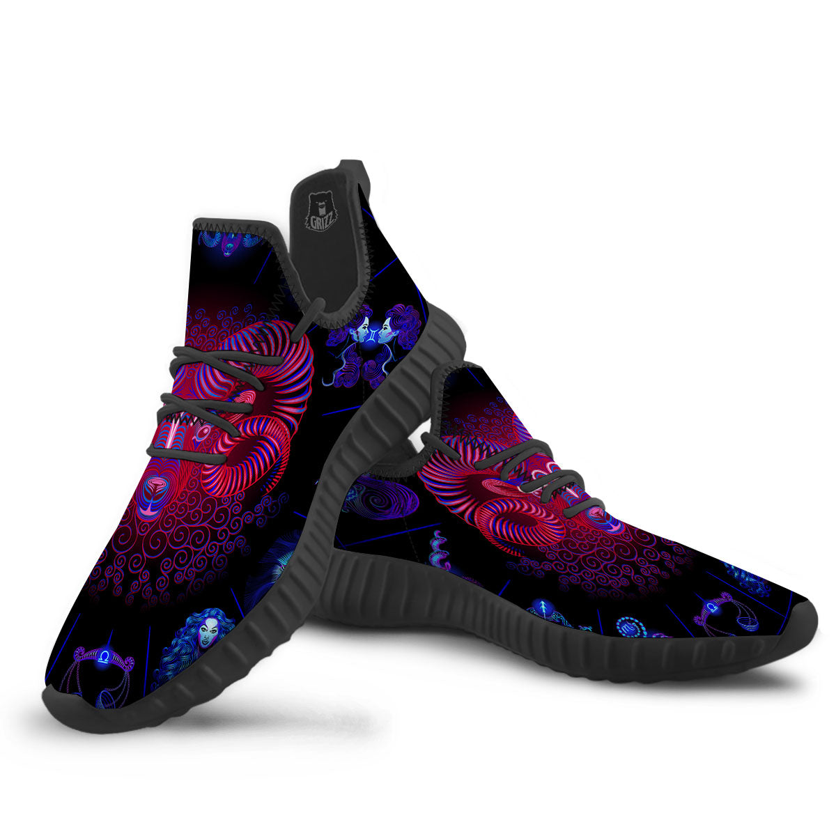 Astrological And Aries Signs Print Black Walking Shoes-grizzshop