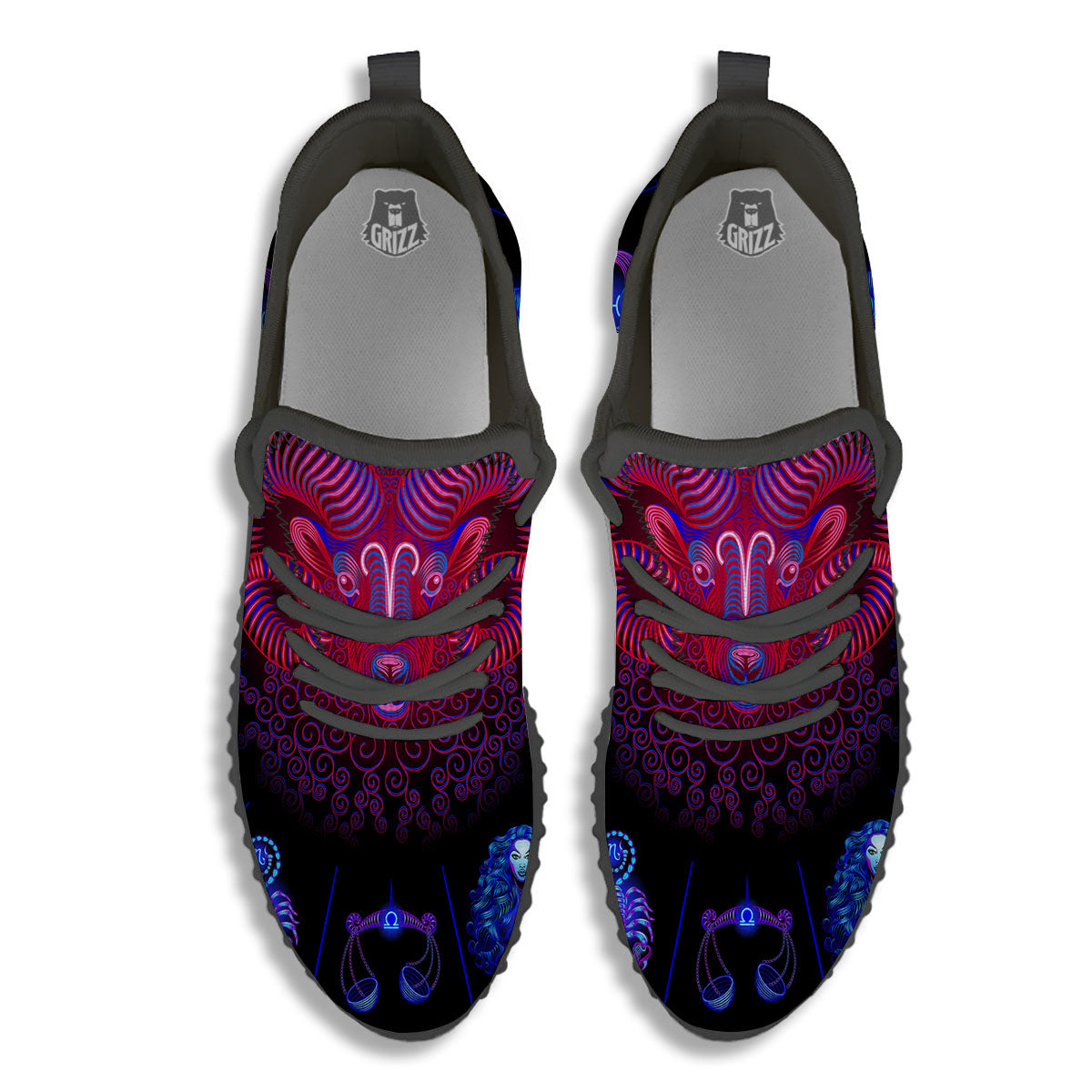 Astrological And Aries Signs Print Black Walking Shoes-grizzshop
