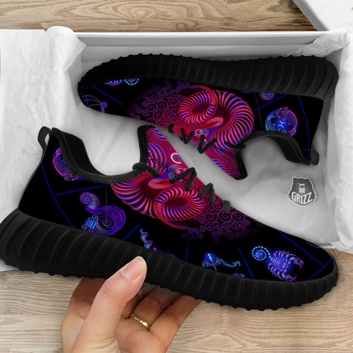 Astrological And Aries Signs Print Black Walking Shoes-grizzshop