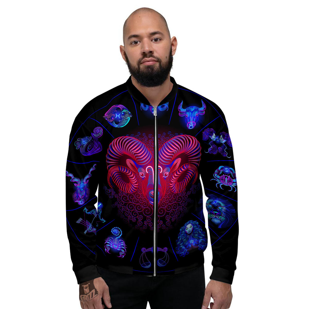 Astrological And Aries Signs Print Men's Bomber Jacket-grizzshop
