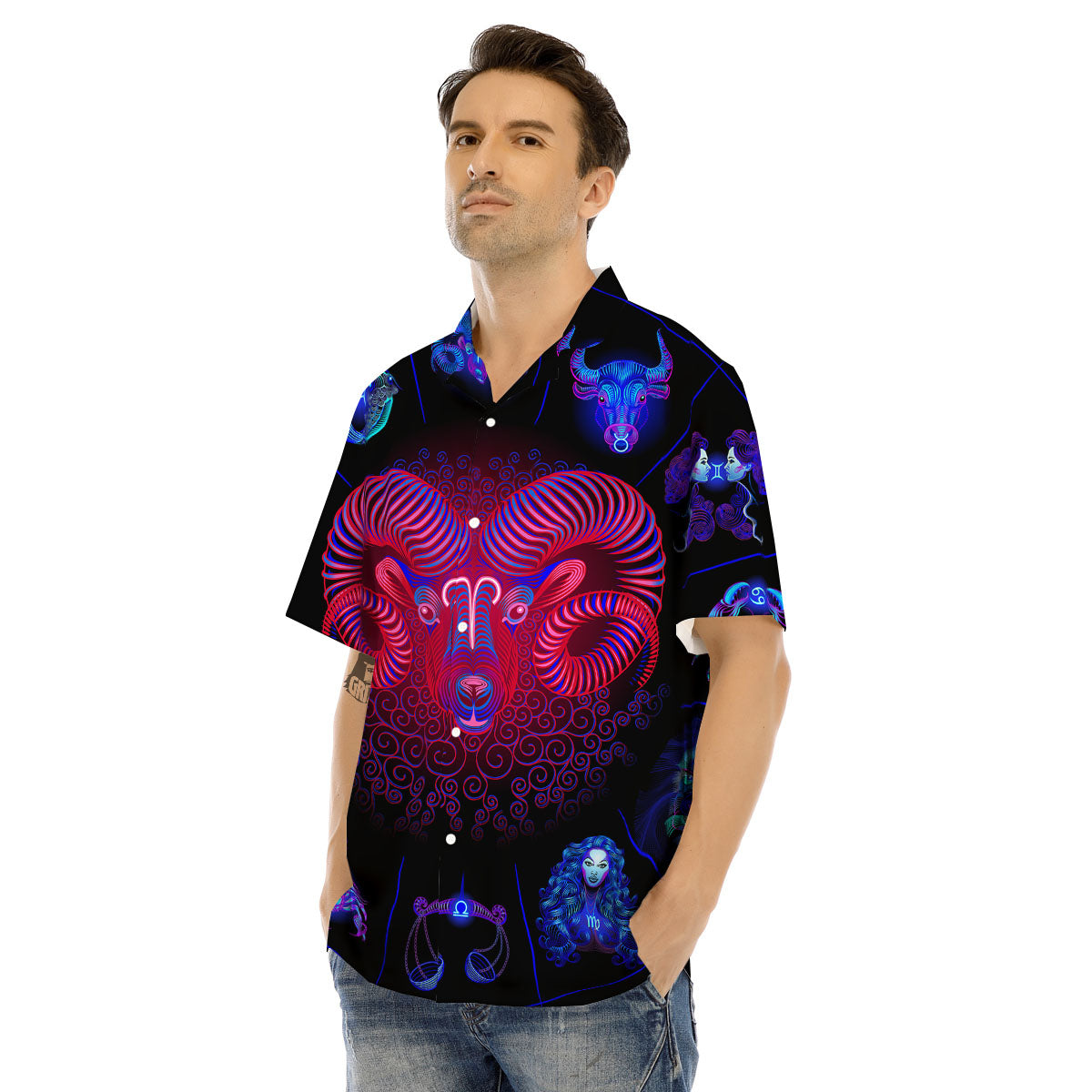 Astrological And Aries Signs Print Men's Hawaiian Shirt-grizzshop