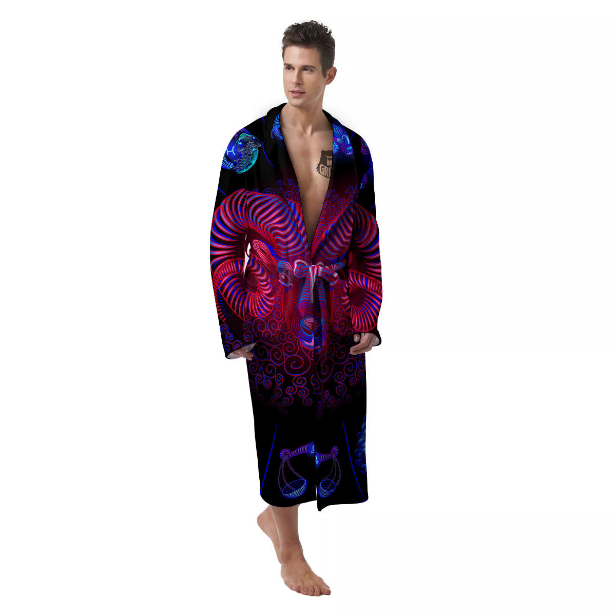 Astrological And Aries Signs Print Men's Robe-grizzshop