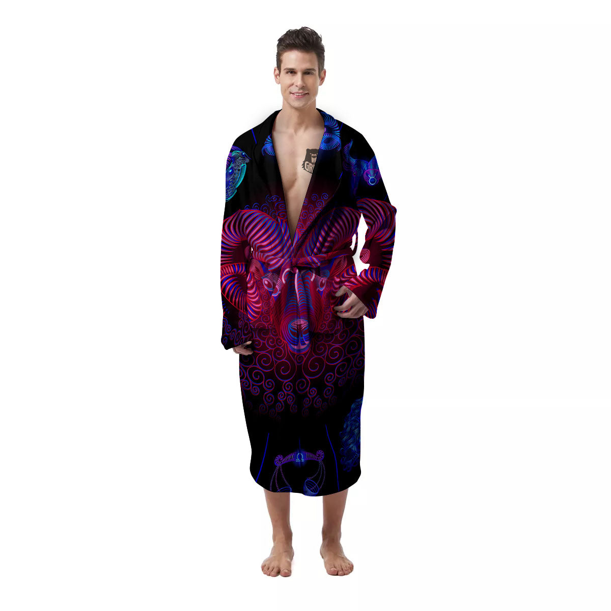 Astrological And Aries Signs Print Men's Robe-grizzshop