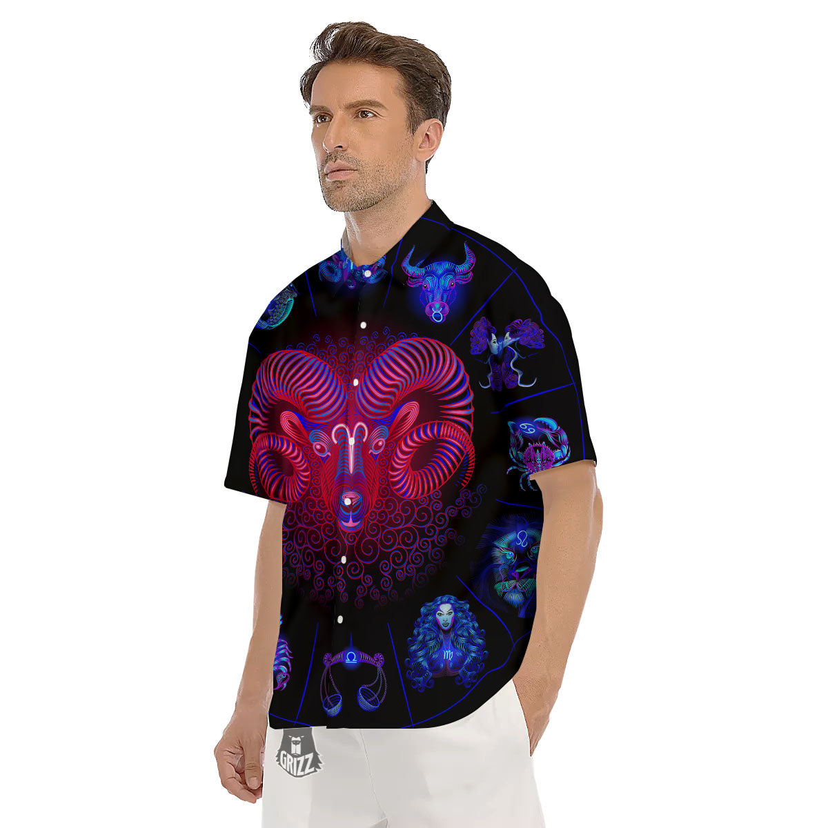 Astrological And Aries Signs Print Men's Short Sleeve Shirts-grizzshop