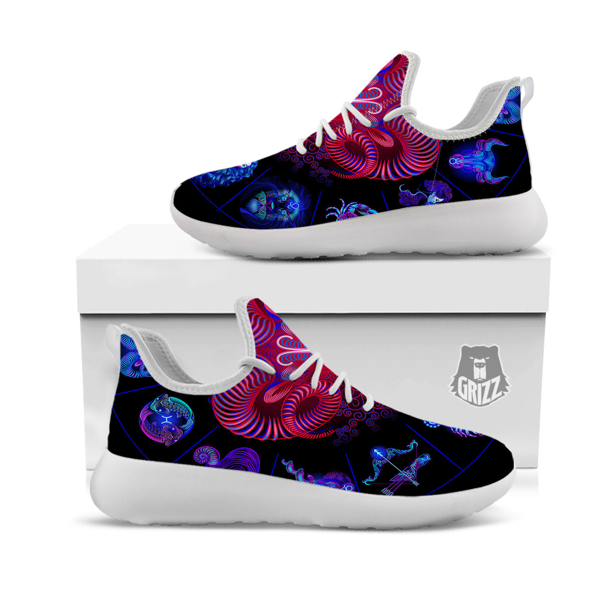 Astrological And Aries Signs Print White Athletic Shoes-grizzshop