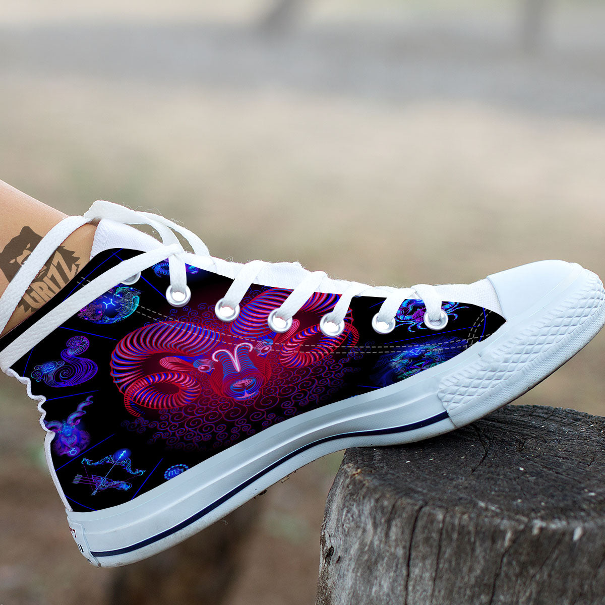 Astrological And Aries Signs Print White High Top Shoes-grizzshop