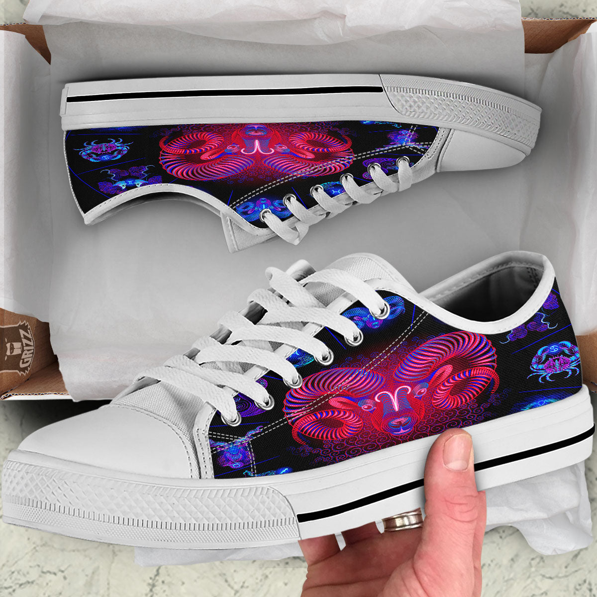 Astrological And Aries Signs Print White Low Top Shoes-grizzshop