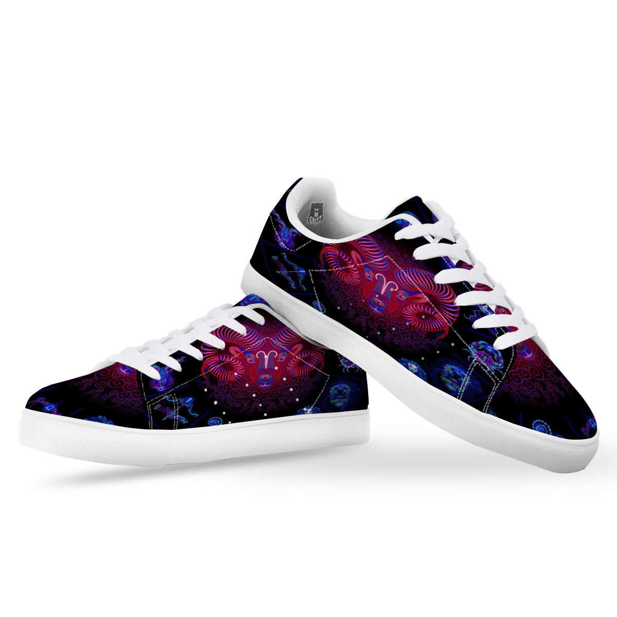 Astrological And Aries Signs Print White Low Top Sneakers-grizzshop