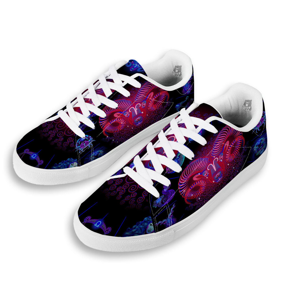 Astrological And Aries Signs Print White Low Top Sneakers-grizzshop
