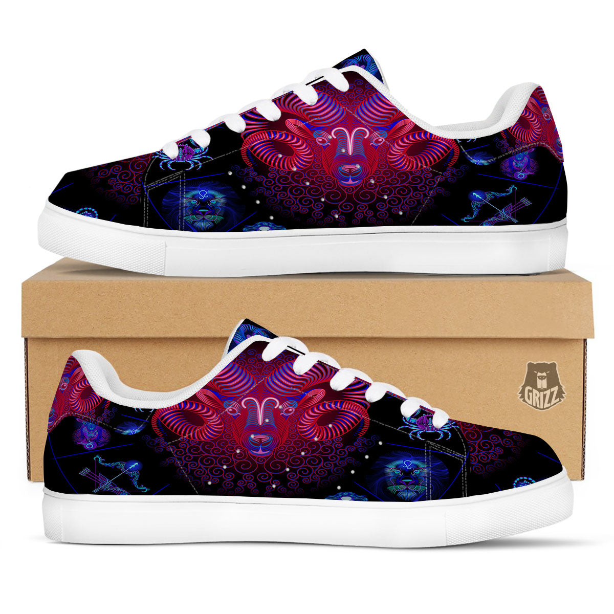 Astrological And Aries Signs Print White Low Top Sneakers-grizzshop